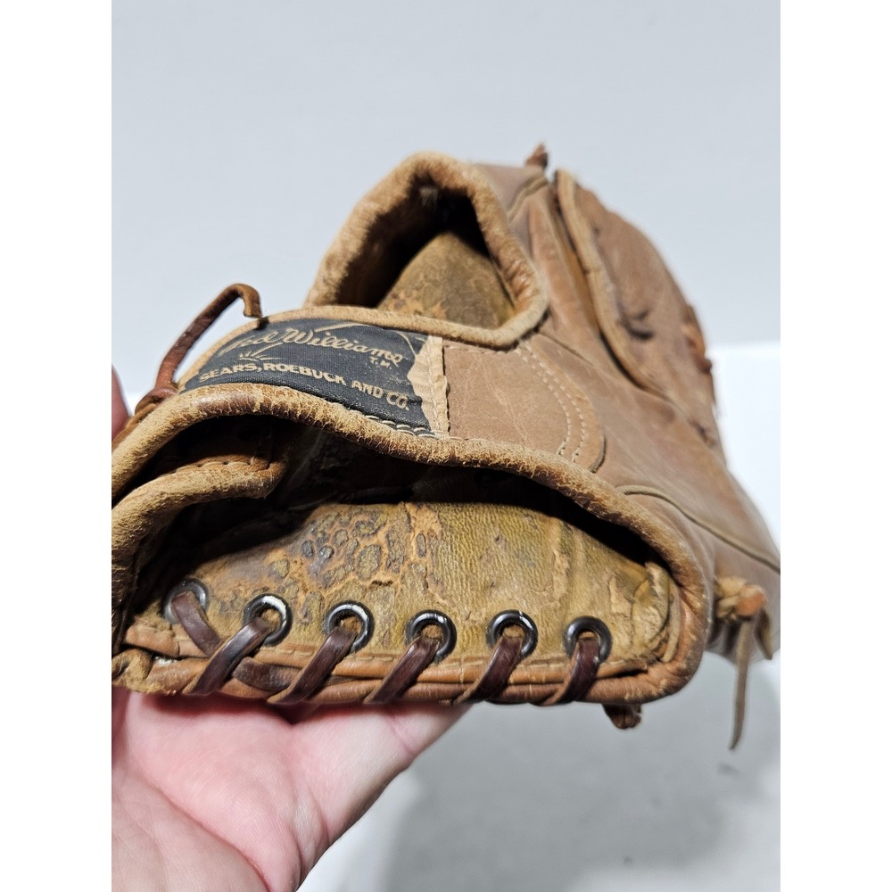 Vintage Ted Williams 1662 Baseball Glove Sears Roebuck and Co Brown Leather RHT - Picture 6 of 11